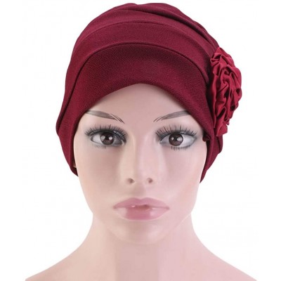 Skullies & Beanies Chemo Turban Flower Beanie Head Wrap Scarf Cap Hair Loss Hat for Cancer - Wine - CY18RAEY9G5 $7.44