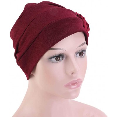 Skullies & Beanies Chemo Turban Flower Beanie Head Wrap Scarf Cap Hair Loss Hat for Cancer - Wine - CY18RAEY9G5 $7.44