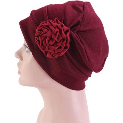 Skullies & Beanies Chemo Turban Flower Beanie Head Wrap Scarf Cap Hair Loss Hat for Cancer - Wine - CY18RAEY9G5 $7.44