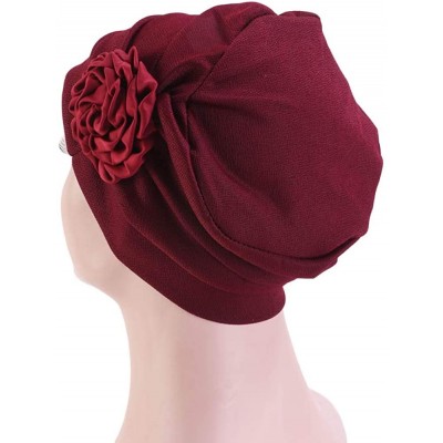 Skullies & Beanies Chemo Turban Flower Beanie Head Wrap Scarf Cap Hair Loss Hat for Cancer - Wine - CY18RAEY9G5 $7.44