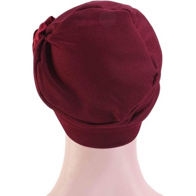 Skullies & Beanies Chemo Turban Flower Beanie Head Wrap Scarf Cap Hair Loss Hat for Cancer - Wine - CY18RAEY9G5 $7.44