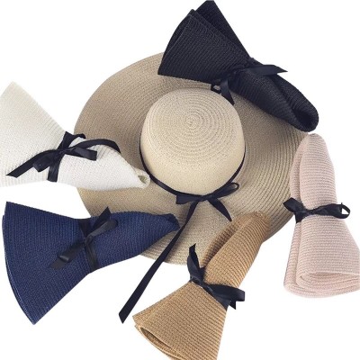 Sun Hats Women's Big Brim Sun Hat Floppy Foldable Bowknot Straw Hat Summer Beach Hat UPF 50+ - A-blue - CW18D9C8G69 $11.76