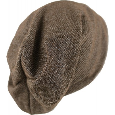 Skullies & Beanies Unisex Heather Tweed/Solid Fleece Lined Slouchy Long Beanie Warm Hat - Brown - CH12LWW3X2D $10.47