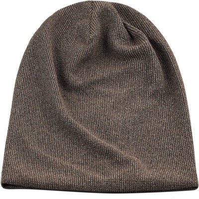 Skullies & Beanies Unisex Heather Tweed/Solid Fleece Lined Slouchy Long Beanie Warm Hat - Brown - CH12LWW3X2D $10.47