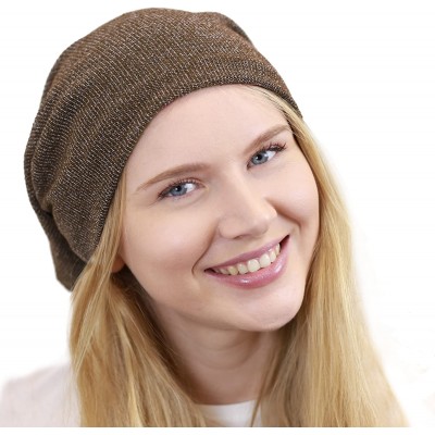 Skullies & Beanies Unisex Heather Tweed/Solid Fleece Lined Slouchy Long Beanie Warm Hat - Brown - CH12LWW3X2D $10.47