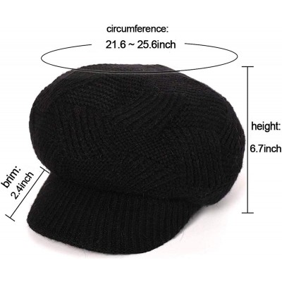 Skullies & Beanies Women Winter Warm Hat Slouchy Cable Knit Visor Crochet Beanie Hats Snow Ski Skull Cap with Brim Black - CG...