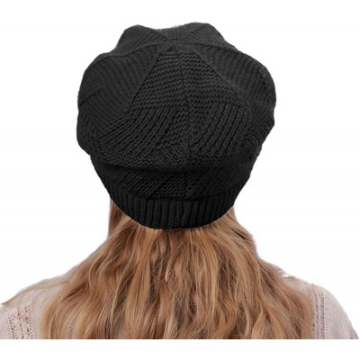 Skullies & Beanies Women Winter Warm Hat Slouchy Cable Knit Visor Crochet Beanie Hats Snow Ski Skull Cap with Brim Black - CG...