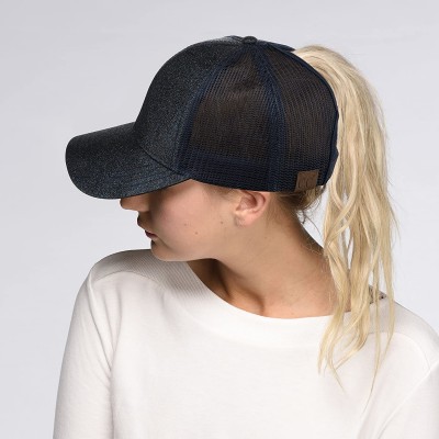 Baseball Caps Hatsandscarf Ponytail caps Messy Buns Trucker Plain Baseball Cap (BT-6) - Glitter-navy - CT18OZ563IT $15.26