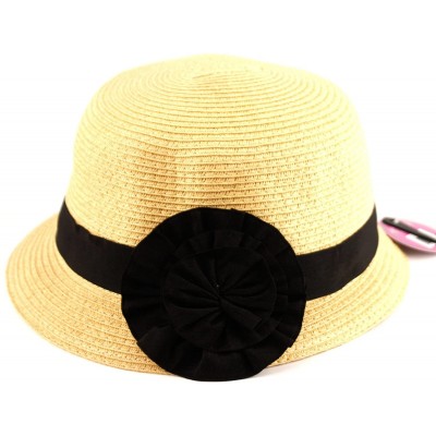 Bucket Hats Womens 100% Paper Straw Ribbon Flower Accent Cloche Bucket Bell Summer Hat - A Natural - CR12HN8O35L $15.62