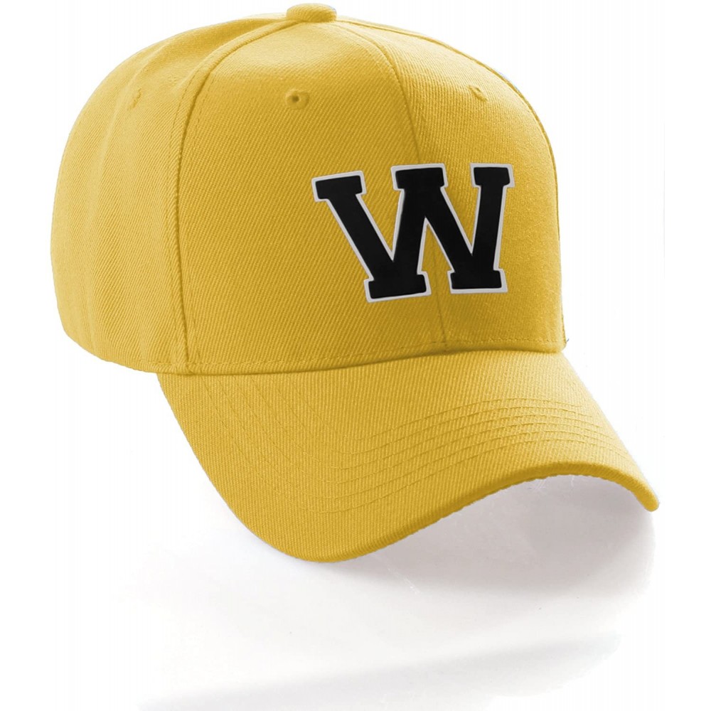 Baseball Caps Classic Baseball Hat Custom A to Z Initial Team Letter- Yellow Cap White Black - Letter W - CE18IDT3N0D $11.18