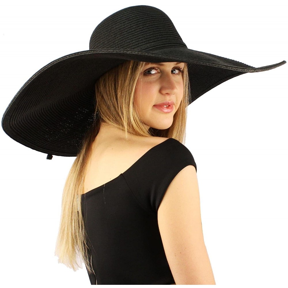 Sun Hats Summer Elegant Derby Big Super Wide Brim 8" Brim Floppy Sun Beach Dress Hat - Black - C711VWTKAA3 $35.10