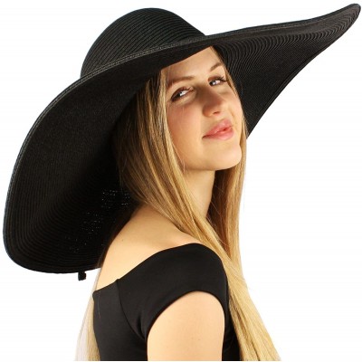 Sun Hats Summer Elegant Derby Big Super Wide Brim 8" Brim Floppy Sun Beach Dress Hat - Black - C711VWTKAA3 $35.10