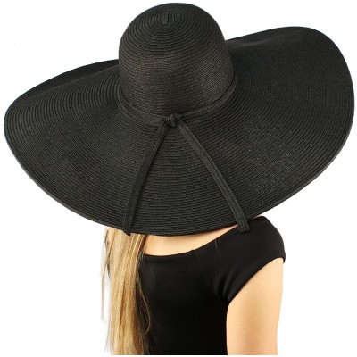 Sun Hats Summer Elegant Derby Big Super Wide Brim 8" Brim Floppy Sun Beach Dress Hat - Black - C711VWTKAA3 $35.10