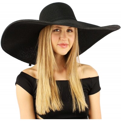 Sun Hats Summer Elegant Derby Big Super Wide Brim 8" Brim Floppy Sun Beach Dress Hat - Black - C711VWTKAA3 $35.10