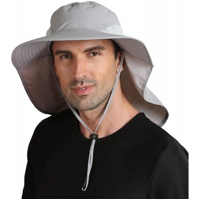 Sun Hats Outdoor Large Brim Fishing Hat with Neck Cover UPF 50+ Mesh Sun Hats - Light Grey - C818QCCYY3X $13.72