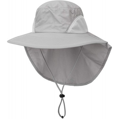 Sun Hats Outdoor Large Brim Fishing Hat with Neck Cover UPF 50+ Mesh Sun Hats - Light Grey - C818QCCYY3X $13.72