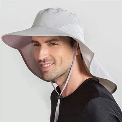 Sun Hats Outdoor Large Brim Fishing Hat with Neck Cover UPF 50+ Mesh Sun Hats - Light Grey - C818QCCYY3X $13.72