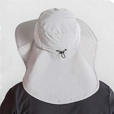 Sun Hats Outdoor Large Brim Fishing Hat with Neck Cover UPF 50+ Mesh Sun Hats - Light Grey - C818QCCYY3X $13.72