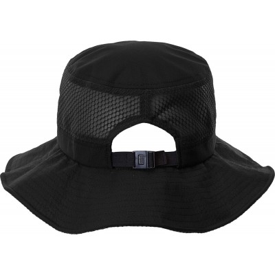 Sun Hats Ponytail Bucket Hat UPF 50+ Messy Bun Sun Hat Wide Brim Mesh Cap - Black W/ Removable Chin Strap - C41975W5U8G $17.02