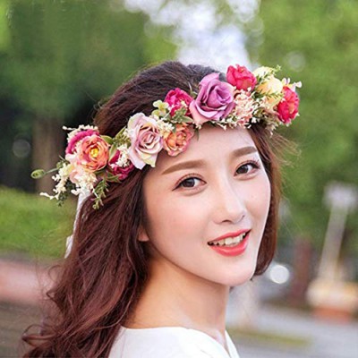 Headbands Girls Wedding Flower Crown Headband for Women Floral Wreath Garland Headpiece with Ribbon Party - Colore - CQ18Y4SU...