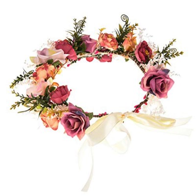 Headbands Girls Wedding Flower Crown Headband for Women Floral Wreath Garland Headpiece with Ribbon Party - Colore - CQ18Y4SU...