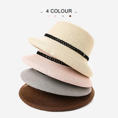 Sun Hats Womens Summer Sun Beach Straw Hats UPF Protective Panama Fedora Outdoor Patio - 00010_gray - CL18TRUXZH3 $21.13