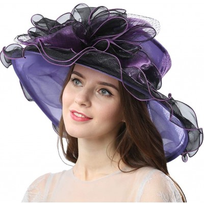 Sun Hats Women Dress Fantastic Fancy Feather Veil Floral Brim Hat Kentucky Derby Church Wedding Tea Party Cap - CW17YWUTA2A $...