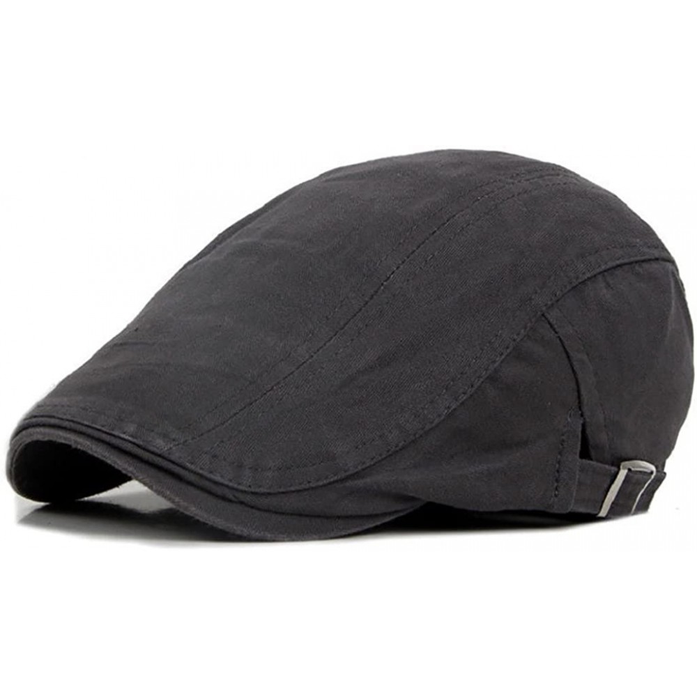 Newsboy Caps Classic Men Casual Solid Color Cotton Flat Cabbie Newsboy Hat Sun Beret Cap - Dark Grey - CN187LCAY7N $11.43