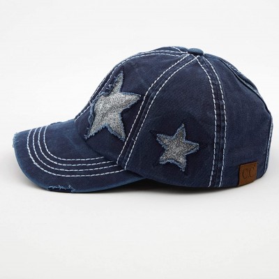 Baseball Caps Exclusives Hatsandscarf Distressed Adjustable - Navy Glitter Stars - C318SM409AW $17.04