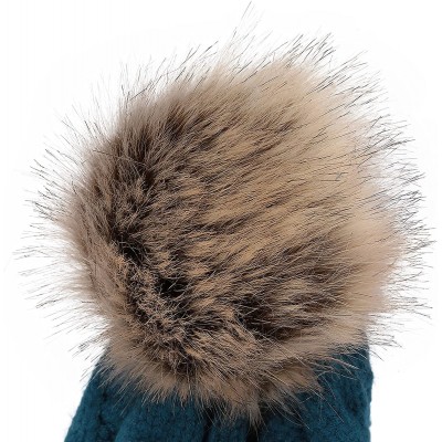 Skullies & Beanies Women's Winter Ribbed Knit Faux Fur Pompoms Chunky Lined Beanie Hats - A Twist Teal - CS184ROM4NY $11.14