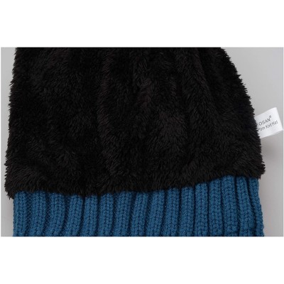 Skullies & Beanies Women's Winter Ribbed Knit Faux Fur Pompoms Chunky Lined Beanie Hats - A Twist Teal - CS184ROM4NY $11.14