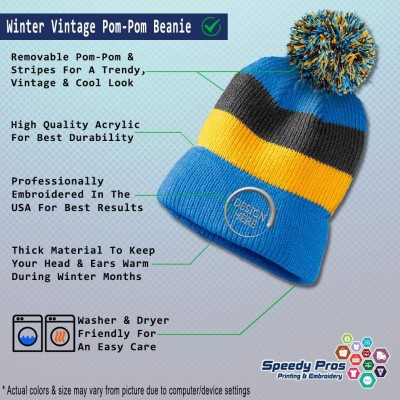 Skullies & Beanies Custom Vintage Pom Pom Beanie Hockey Sticks Embroidery Acrylic - Light Blue Stripes - CR18H5MI09Q $14.32