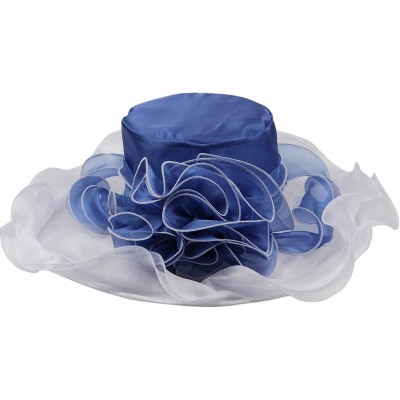 Sun Hats Women's Kentucky Derby Church Summer Organza Wide Brim Party Wedding Hat - White and Blue - CB12O6K3GBU $20.12