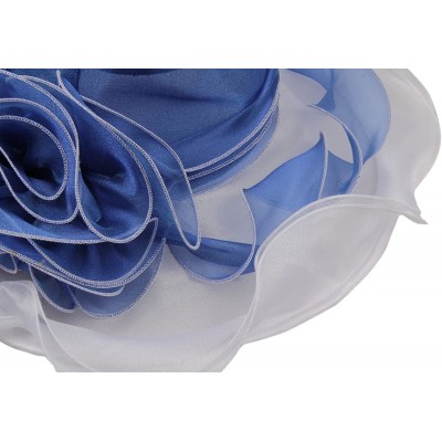 Sun Hats Women's Kentucky Derby Church Summer Organza Wide Brim Party Wedding Hat - White and Blue - CB12O6K3GBU $20.12