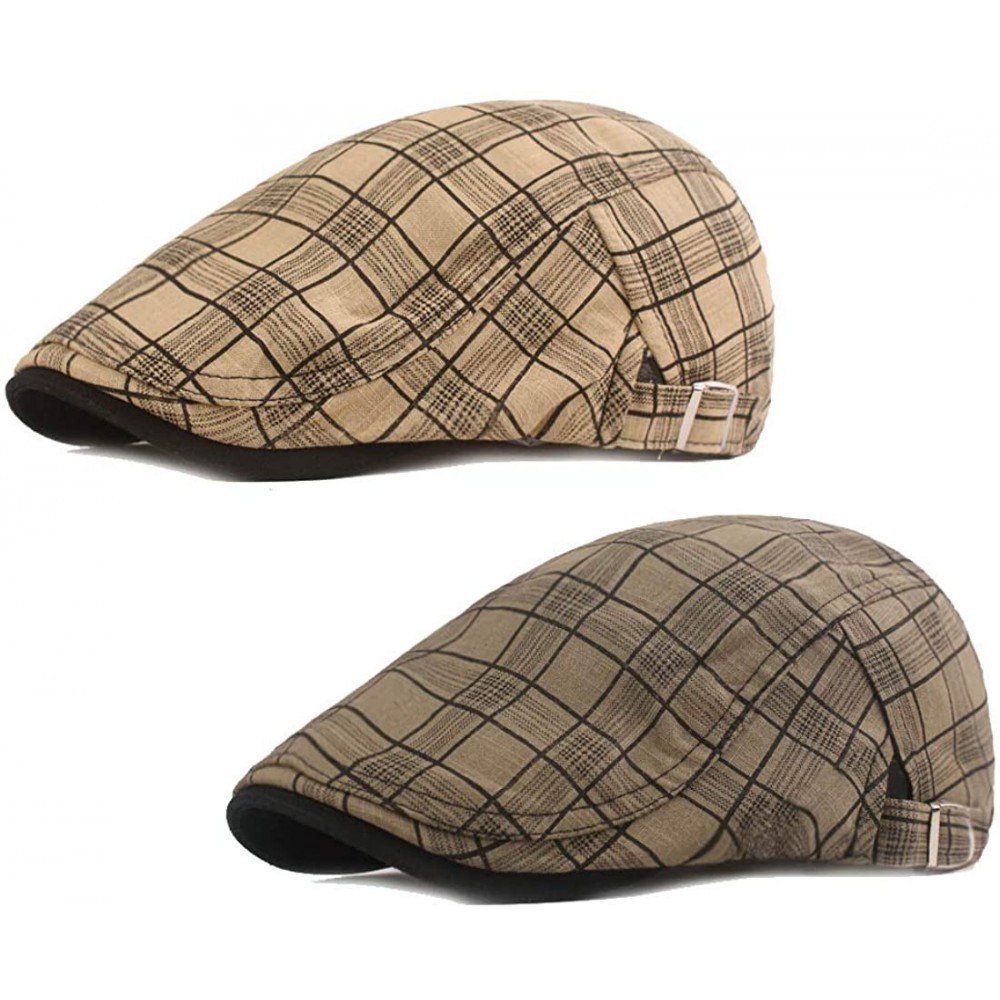 Newsboy Caps Colored Plaid Longshoreman`s Flat Cap Irish Ivy Newsboy Hat - 1975 Khaki+beige - CR197KNU745 $16.14