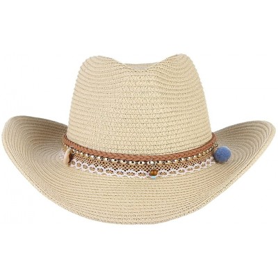 Sun Hats Cowboy Cowgirl Floppy Sun Hat Fedora Straw Wide Brim Bucket Beach Cap - Beige - CZ18D63O9U6 $14.01