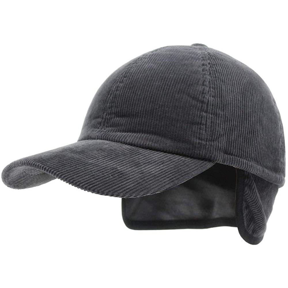 Newsboy Caps Classic Velour Knit/Corduroy Fleece Warmer Flap Billed Newsboy Cap - Charcoal Gray W/Warmer Flap - C9188AO6HRC $...