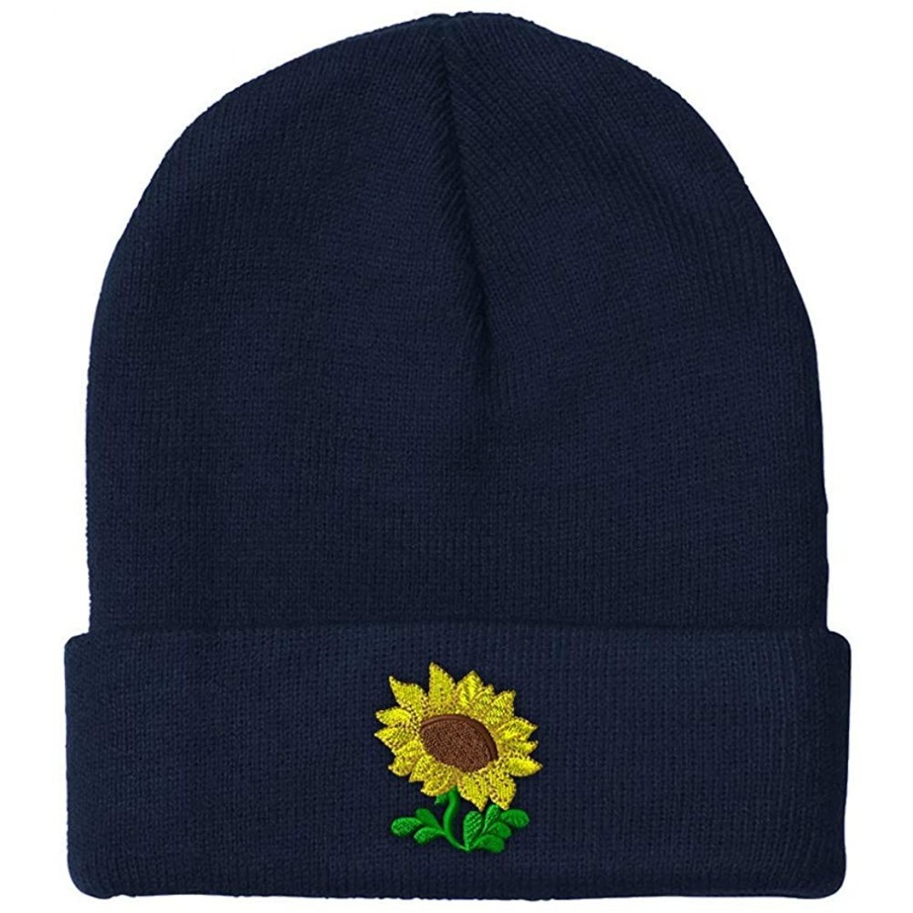 Skullies & Beanies Custom Beanie for Men & Women Plants Fringe Sunflower Embroidery Skull Cap Hat - Navy - CO18ZRADX5A $12.29