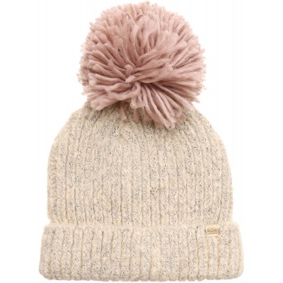 Skullies & Beanies Women's Winter Ribbed Knit Soft Warm Chunky Stretchy Beanie hat with 5" Large Pom Pom - Beige/ Rusty Pink ...