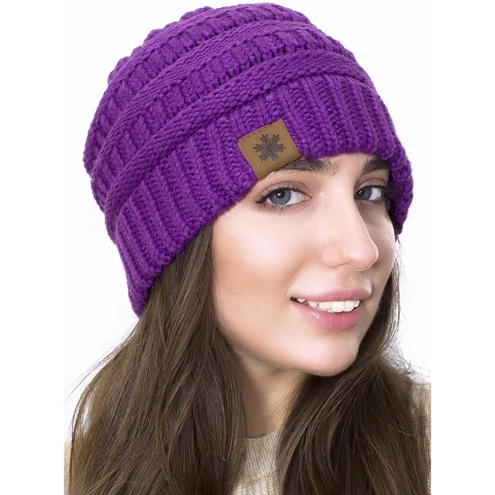 Skullies & Beanies Slouchy Beanie Winter Hats for Women Thick Warm Soft Chunky Cable Knit Hat Ski Cap - Purple - CM18ZHRQ5ND ...