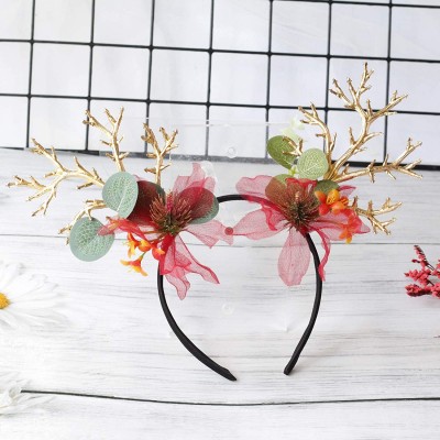 Headbands Adjustable Flower Headband Hair Wreath Floral Garland Crown Flower Halo Headpiece Boho with Ribbon Wedding Party - ...