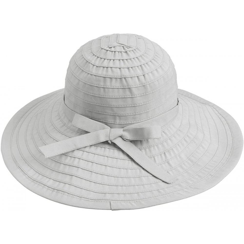 Sun Hats Women's Spring Wide Large Brim Roll-Up Ribbon Beach Sun Hat - Grey - CO12DF1OOZ9 $9.53