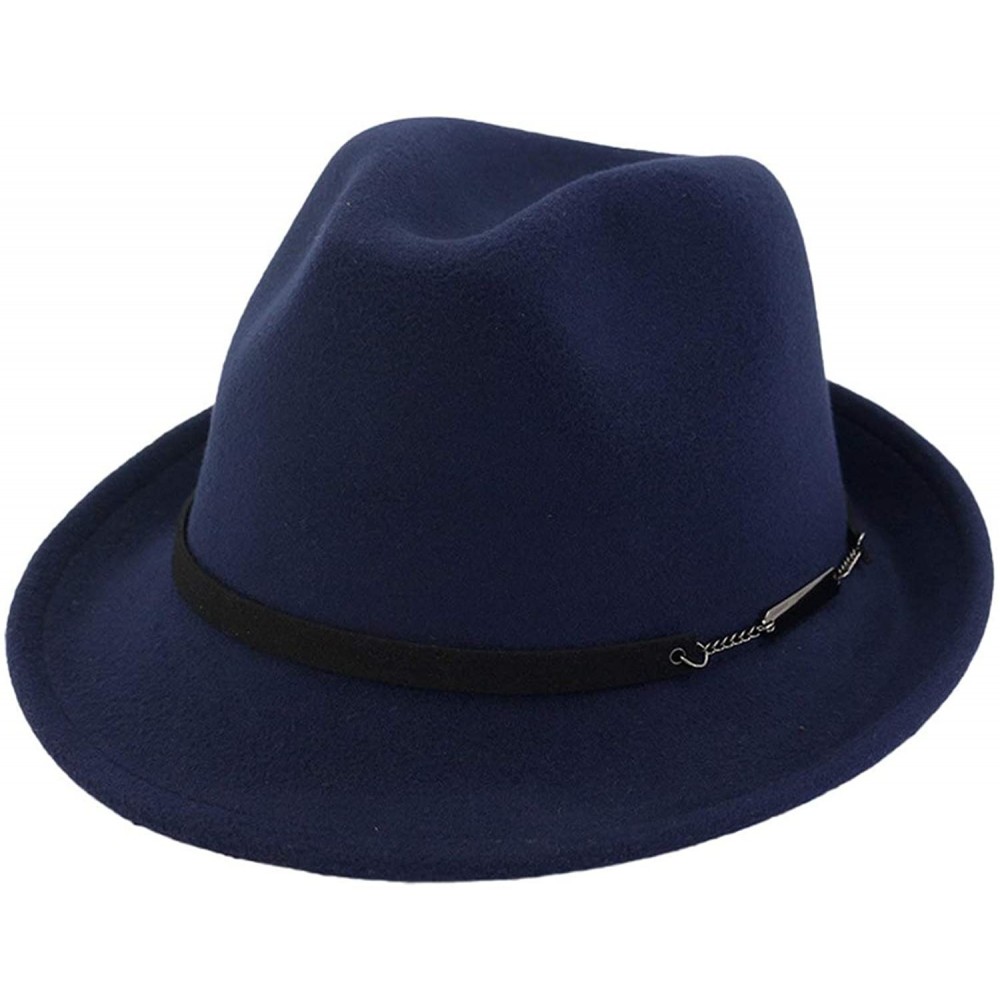 Fedoras Mens Hats Fedoras Short Brim Panama Gentleman Felt Hat Australia Wool Autumn Winter Trilby Cap - Navy - C818NW02IWG $...