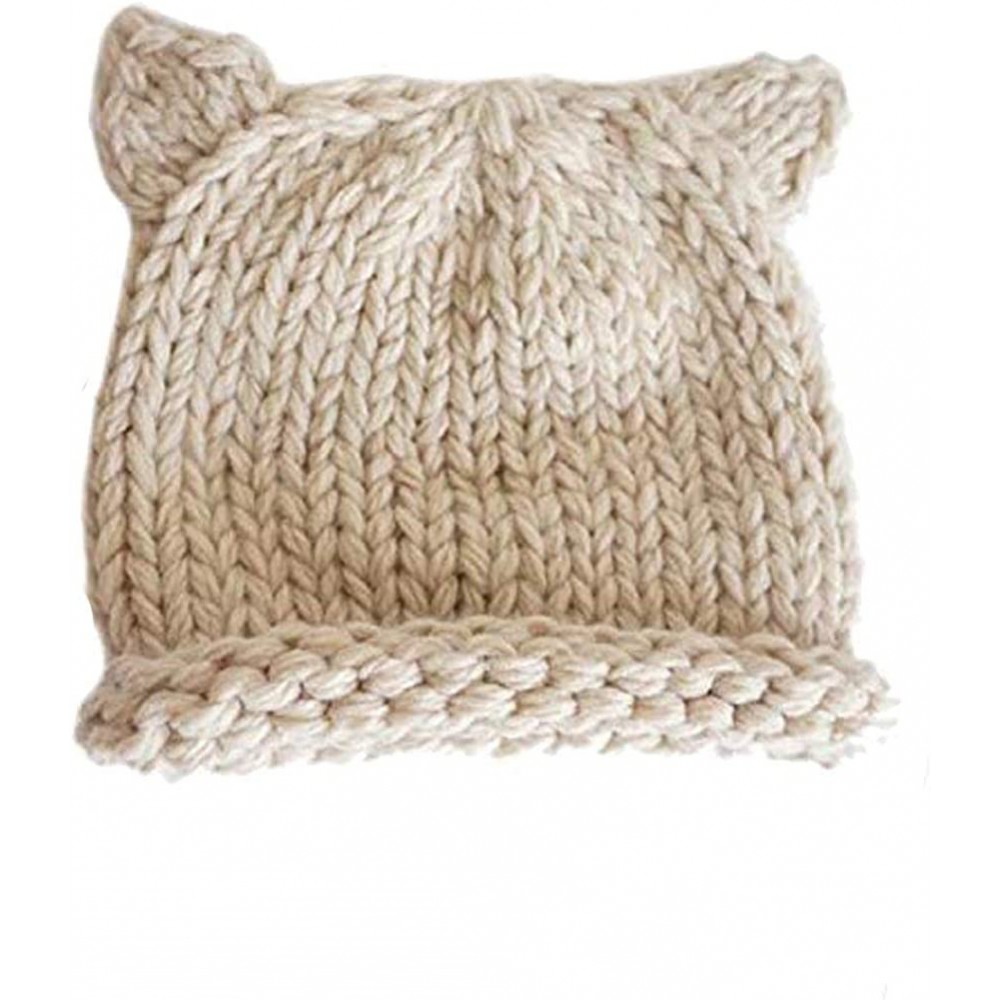 Skullies & Beanies Knit Beanie Cat Ears Cap for Baby & Kids & Pussycat Hat Women's March - Beige - CW188ACGGQZ $11.82